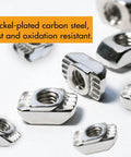 200 Pieces 2020 Series M5 T Nuts Hammer Head Fasteners Nickel Plated Carbon Steel T Slot Nuts For Aluminum Extrusion
