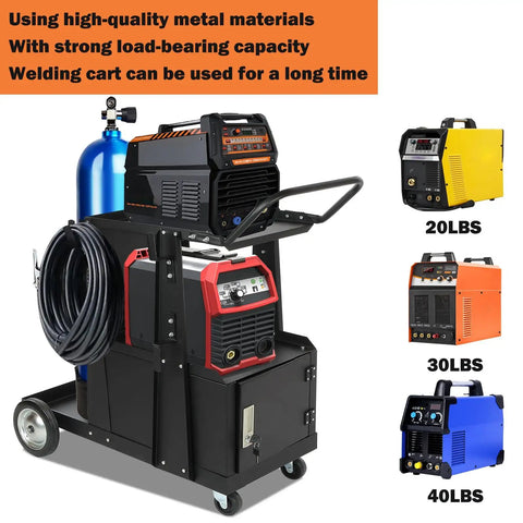 Beefy Heavy Duty Rolling Welder Cart With 360 Swivel Wheels Big Size Welder Cart for welding machines and equipment shown