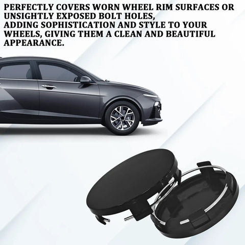 Rock Solid Heavy Duty Car Wheel Center Caps 4 Pack 60mm Outer 56mm Inner Premium ABS Chrome Plated Auto Hubcaps showing sleek design and fit.