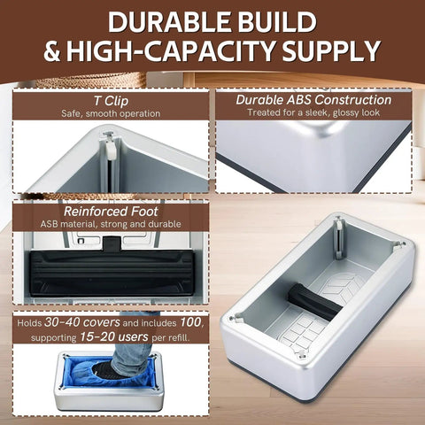 Automatic Shoe Cover Dispenser With 100 Disposable Covers, Hands Free Operation, Durable ABS Construction close-up view