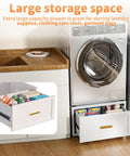 Heavy Duty Laundry Pedestal For Washer And Dryer, 16 Inch High By 28 Inch Wide Universal Metal Stand With Drawer, in laundry room
