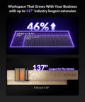 Diagram of workspace extension capability up to 137 inches, comparing size metrics for Vision Pro Laser Cutter And Engraver.