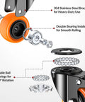 Rock Solid 2 Inch Side Mount Caster Wheels Set Of Four With Reinforced L Bracket showing 304 stainless steel bracket and double bearing design.
