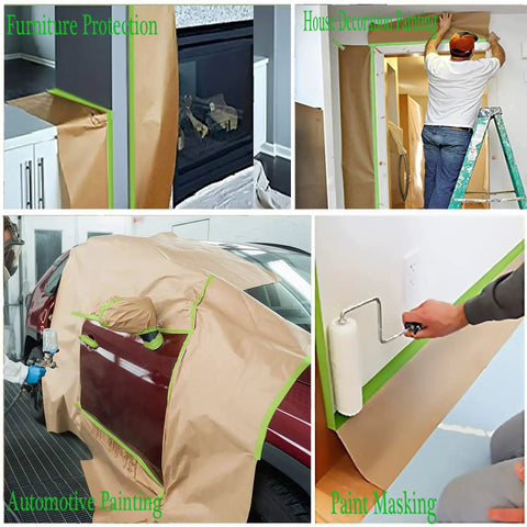 Pro Grade Pre Taped Masking Paper With Adhesive, 20 Inch By 50 Feet Painter Paper Roll for Furniture, Automotive, and Paint Masking