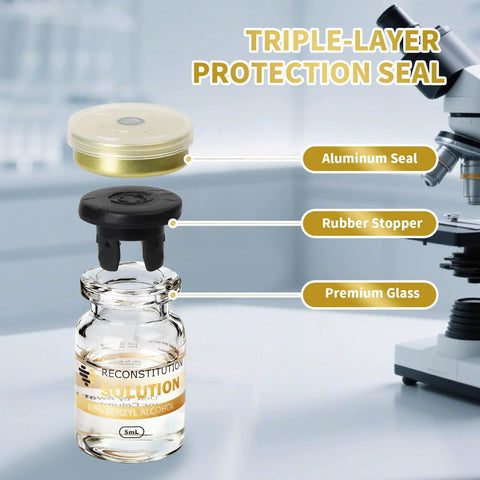 5mL premium glass vial with rubber stopper and aluminum seal for reconstitution solution.