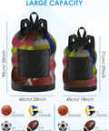 Two Beast Size Soccer Ball Bags With Dual Shoulder Straps and Top Handle Heavy Duty Mesh Gear Tote for Equipment, Sizes 90cm and 71cm