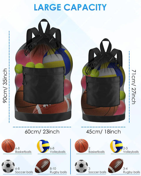 Two Beast Size Soccer Ball Bags With Dual Shoulder Straps and Top Handle Heavy Duty Mesh Gear Tote for Equipment, Sizes 90cm and 71cm
