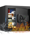 Compact 1.3 Cu Ft Home Safe Box Fireproof And Waterproof With Digital Keypad Spare Keys Removable Shelf Anti Theft Security