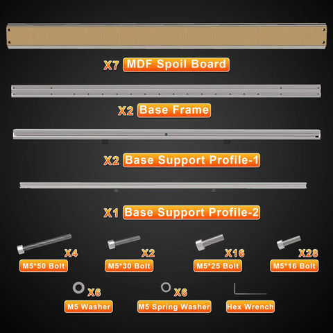 T-Slot Hybrid Spoilboard Work Table With Aluminum Profile Base Frame Upgrade Kit components for XE-Ultra Core CNC Router