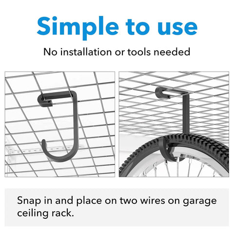 Thickened Bike Hooks For Garage Ceiling Rack Heavy Duty Overhead Storage Hangers Holds Up To 50 Lb Safe Metal Bike Hanger 4 Pack installed