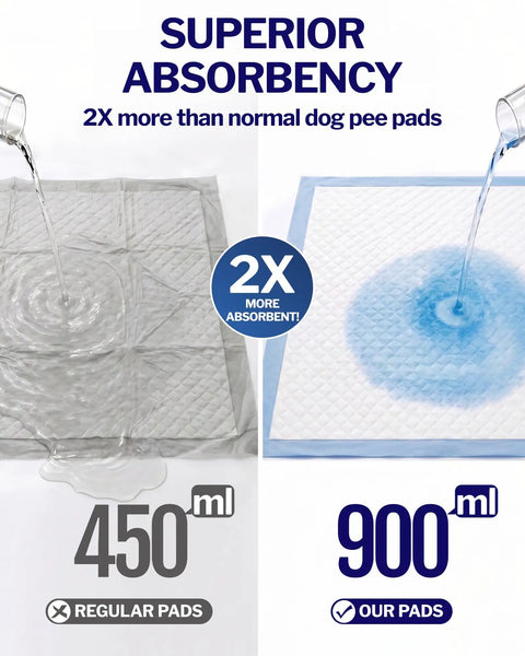 Comparison of absorbency: Top Shelf Heavy Duty Disposable Bed Pads 36 By 30 Inch Six Layer Ultra Thick Underpads absorb 900ml.