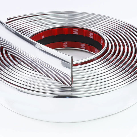 Chrome automotive trim molding coil, 16 ft length, 1 in width, self-adhesive with red liner