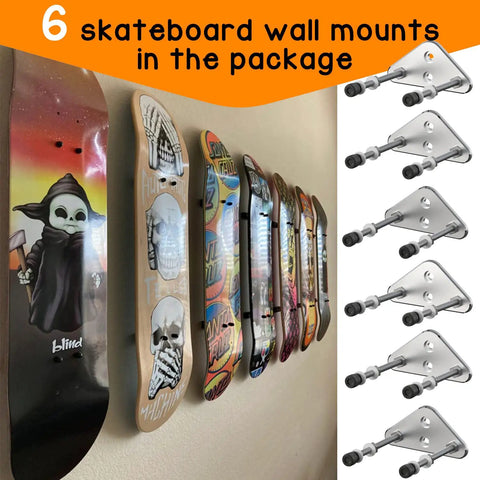 Dope Aluminum Skateboard Wall Mount Hanger With Two Screw Holes For Stable Deck Display And Storage, silver finish, pack of six