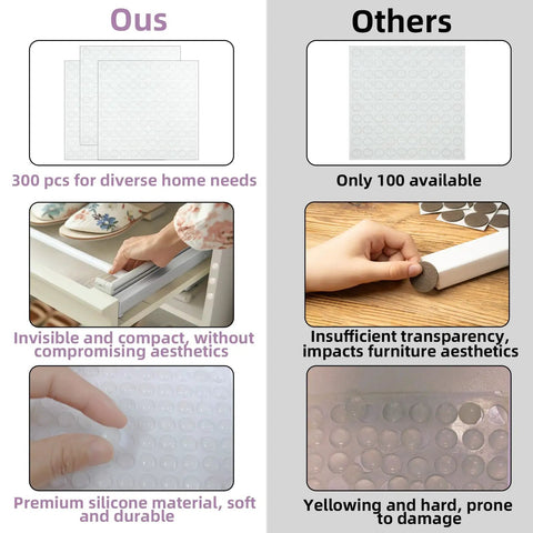Comparison of 300 Piece Clear Rubber Cabinet Bumpers And Drawer Stops Self Adhesive Furniture Glide Pads with inferior options.
