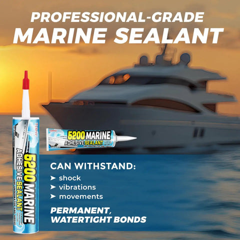 Beast Mode Tough Marine Sealant Adhesive Fast Cure For Above And Below Waterline Bonding And Sealing With Yacht in Background