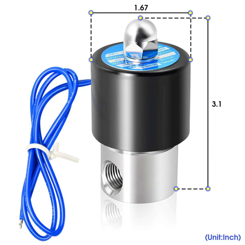 Front view of Quarter Inch NPT 304 Stainless Steel Electric Solenoid Valve Normally Closed For Water Air Diesel 110V AC