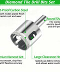 Rock Solid Workhorse 16 Piece Diamond Hole Saw Kit With Double Suction Cup Guide And Four Bearing Jig showing diamond drill bit features.