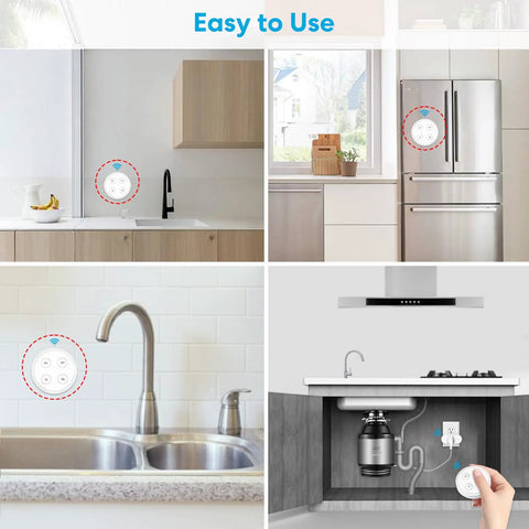 No Fuss Wireless Sink Top Garbage Disposal Switch Kit with On Off Remote and 5S 10S Timer Air Switch in kitchen settings
