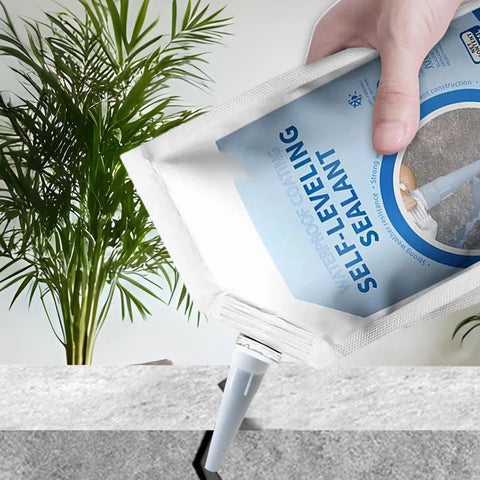 Heavy Duty Concrete Crack Filler To Fix Cracked Pavement And Asphalt Fast While Delivering A Waterproof Shield Against Seasonal Swelling Using Elastic Polymers For Badass Repair Results That Handle Extreme Temps Like A Boss And Stop Leaks Dead In Their. A hand holding a 400ml tube of concrete crack filler, positioned over a cracked surface.