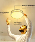 Man installing 10 Inch Flush Mount LED Ceiling Light Fixture 2 Pack With Brushed Nickel Finish, 17W 1100Lm, Dimmable, White Diffuser