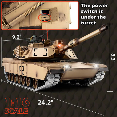 One Six Scale RC Tank With Infrared Battle, Smoke, Sound And Lights, Upgraded Metal Tracks Idler And Sprocket, Steel Gearbox