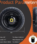 Front view of 10-inch solid rubber tire and wheel, 4.10/3.50-4, 3/4-inch bore, 2.17-inch offset hub; 2-pack for garden carts.