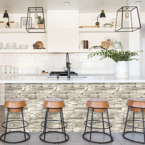 Stone Brick Wallpaper Peel And Stick Vinyl For Walls 17.7 In By 118.1 In Removable Backsplash in a modern kitchen