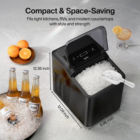 Fast Nugget Ice Maker Countertop With Self Cleaning Pump Chewable Pebble Ice Machine includes scoop and drinks on counter
