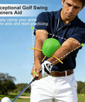 Man using Game Changing Golf Swing Trainer Aid For Posture And Swing Mechanics, Simple And Effective Tool on golf course.