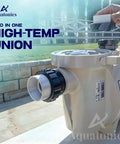 Hi Temp 2 Inch PVC Union 2 Pack connected to pool pump showcasing secure threaded connection