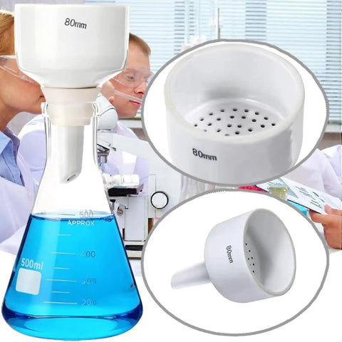 500 Ml Vacuum Filtration Kit With Buchner Funnel And Handheld Vacuum Pump Includes Filter Paper Pack Stoppers Tubing Cleaning Brush And An 80mm Porcelain Funnel Complete Lab Filtration Set For Quick Pro Grade Filtering displayed in lab setup