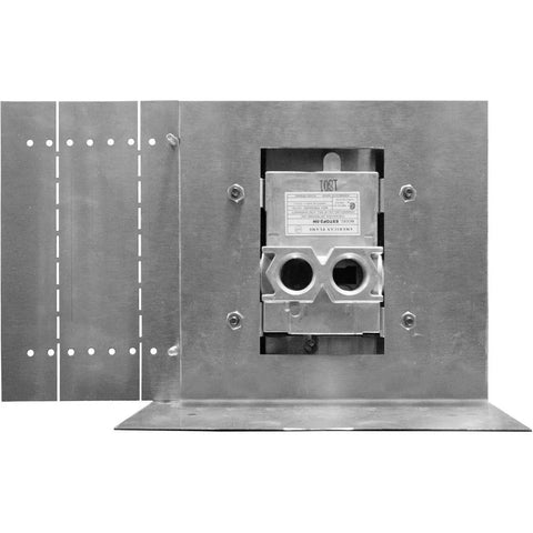 Front view of E Stop Timer Gas Panel Control Kit for Paver Enclosures with face plate and SRW bracket, galvanized steel.