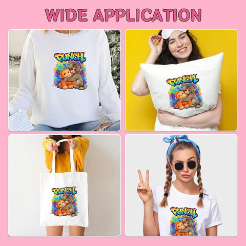 Six Pack Monkey Punch DTF Transfers For Tees Dope Heat Press Stickers on clothing items, pillow, and tote bag for DIY style