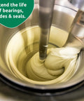Mixing machine with Food Safe Machine Lube For Heavy Duty Gear And Bearings, synthetic gel lubricant, clear, NSF-listed, in use
