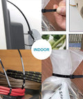 Assorted Zip Ties Set 4 Inch 18 Lb, 6 Inch 25 Lb, 8 Inch 40 Lb, 12 Inch 45 Lb Black UV Resistant Cable Ties 400 Pack in use indoors