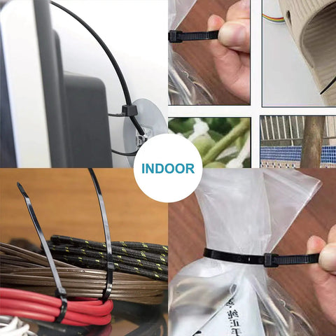Assorted Zip Ties Set 4 Inch 18 Lb, 6 Inch 25 Lb, 8 Inch 40 Lb, 12 Inch 45 Lb Black UV Resistant Cable Ties 400 Pack in use indoors