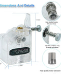 Dual Gear Drive Extruder Upgrade V3 Built For Ender 3 Series And CR-10 Prusa I3 DIY Printers With Bowden Style Feed Anycubic Mega S Tevo Tornado Wanhao D9 Anet A8 E10 No Jam Feeding High Torque Slippage Free, clear body with dimensions