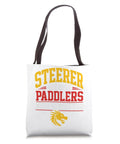 Steersmen Dragon Boat Tote Bag For Paddlers And Crew with dragon logo on white bag, black handles, 16x16 inch size