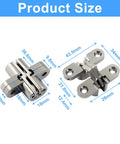 Sleek Hidden Cabinet Hinge Set 43.5 mm Stainless Steel Concealed Frameless Hinges with size measurements for installation.
