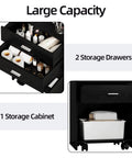 Mobile Salon Station On Wheels For Hair Stylists And Barbers Sleek Black Trolley Cart With Swivel Casters large storage drawers visible