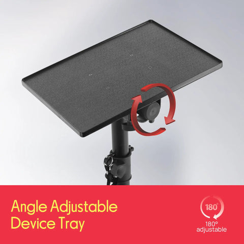 Universal Laptop Projector Tripod Stand Foldable Design Heavy Duty Workhorse Mount shown with adjustable 14 x 11 inch plate.