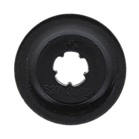 Close-up of OEM Bevel Gear Replacement 536503801 For Chainsaws, Edgers, Trimmers And Mowers, top view of a black round gear component.