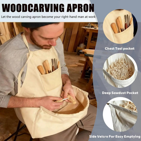 Rock Solid Wood Carving Apron With Stiff Chest Tool Pockets For Men That Stand Firm To Catch Wood Shavings And Sawdust Scraps With Zero Hassle While You Tackle Serious Shop Projects Around The Garage