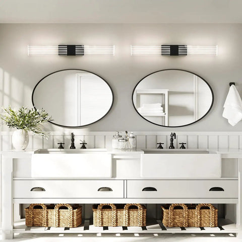 Black Modern LED Bathroom Vanity Light Bar For Mirror, 19.68 Inch, 8W, Cool Neutral White 4000K, mounted above double sinks