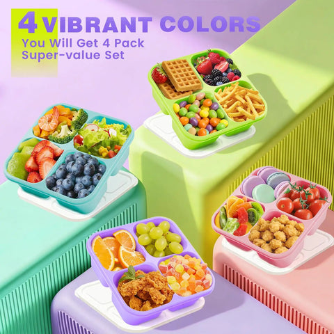 4 Pack Snack Containers And Bento Box For Meal Prep Reusable BPA Free Wheat Straw Food Storage With 4 Compartments Stackable Lunch Boxes