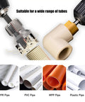 Pro Grade PPR Pipe Threading and Reaming Tool Kit for Plumbing Projects shown with PVC and plastic pipe examples.