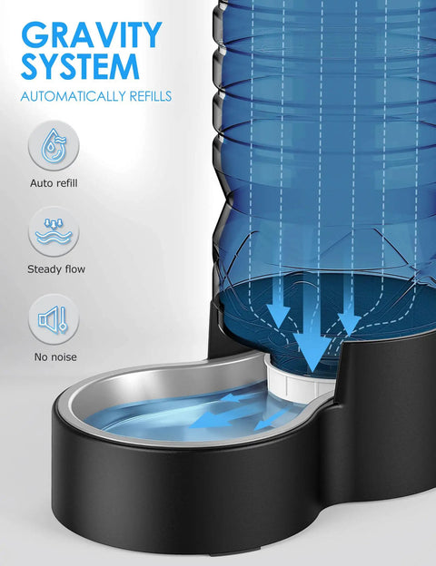 2.5 Gallon Automatic Dog Water Dispenser With Wide Mouth For Easy Cleaning And Removable Stainless Steel Bowl Gravity Refilling