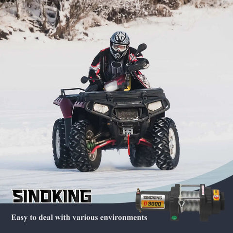 UTV with Beefy 12V 3000lb Winch For UTV ATV With Three Sixteenth Inch Steel Cable 39 Foot Wireless Remote in snow