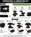 Two Pack Aluminum Quick Release Plates With One Quarter Twenty Camera Screws For DSLR Tripod Mounts, dimensions and compatibility guide
