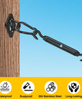 Tough As Nails 304 Stainless Shade Sail Hardware Kit 6 Inch Matte Black shown mounted on wood with turnbuckle and hook.
